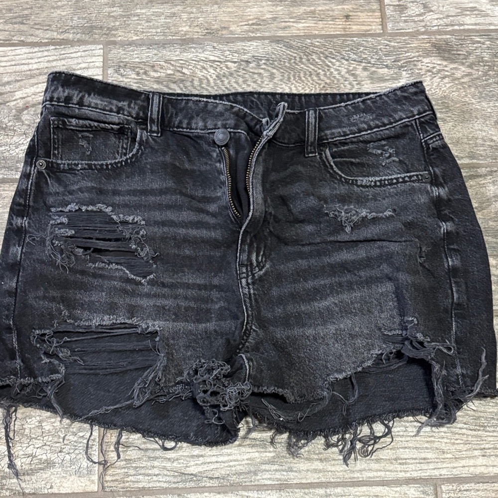 American Eagle Outfitters Black Ripped Jean Shorts